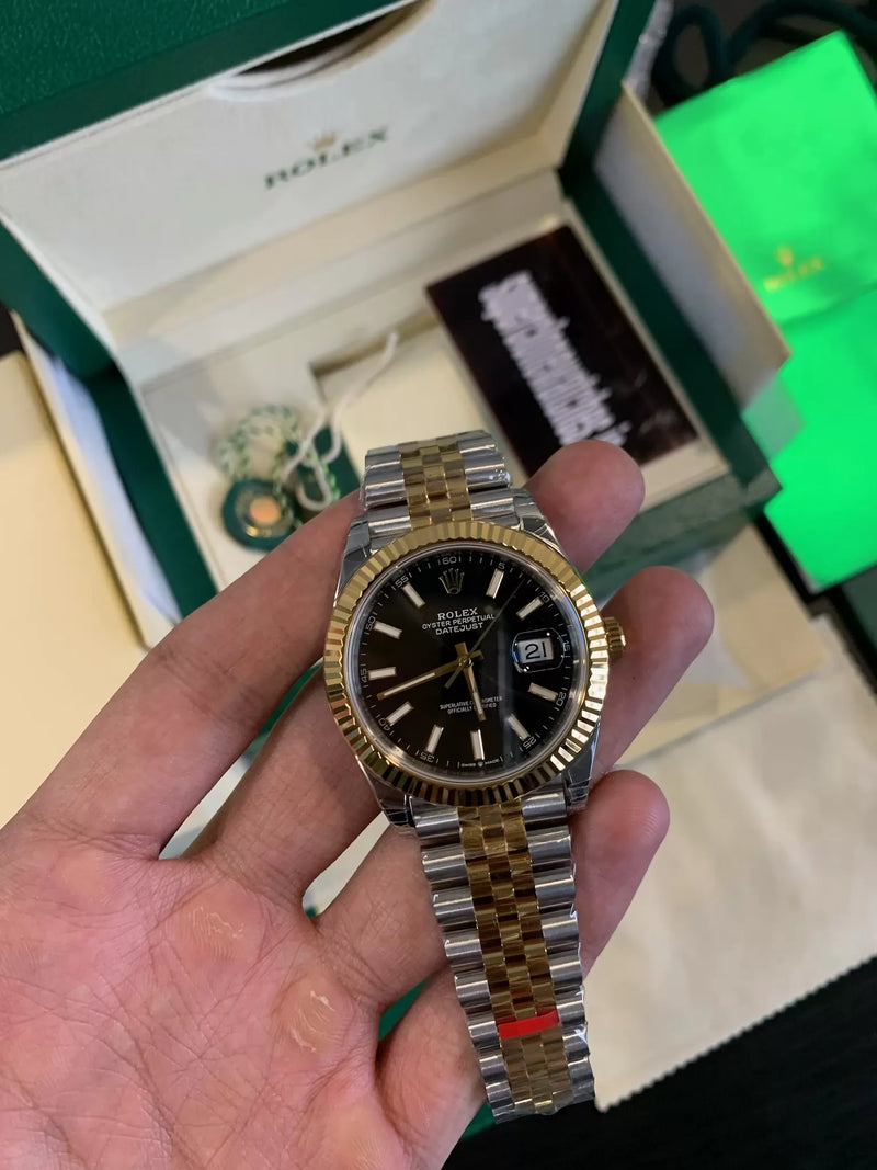Rolex DateJust Two Tone Gold Black Dial