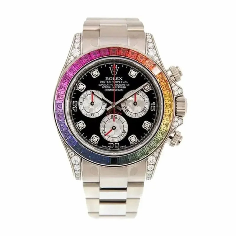 Rolex Daytona Black Sphere Rainbow bezel Moissanite