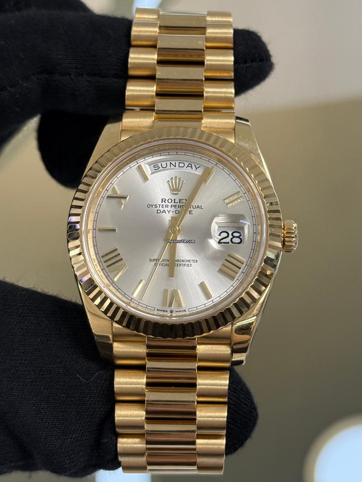 Rolex Day-Date Gold Silver Dial, 40 mm