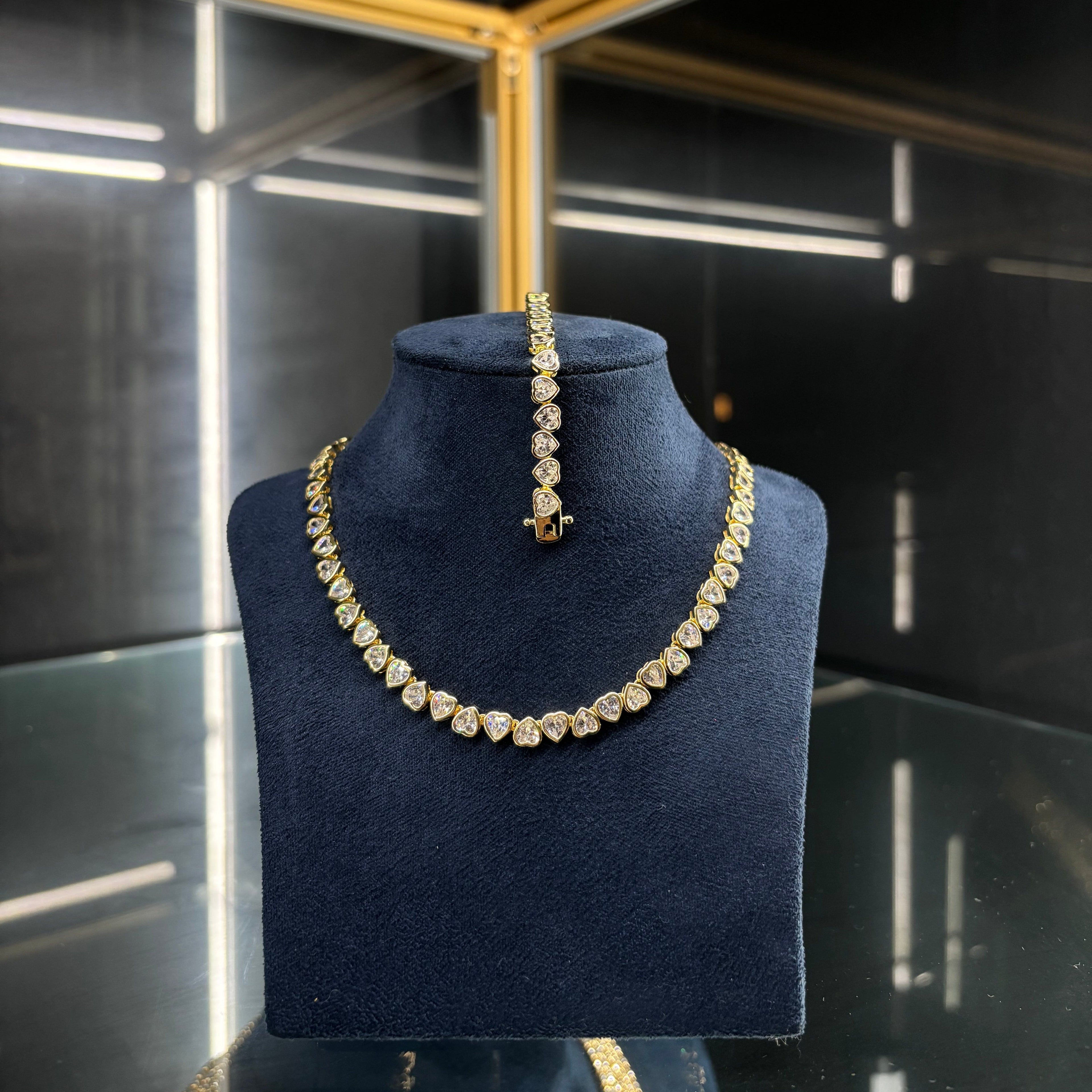 Heart-Shaped Bracelet and Necklace Gold Set