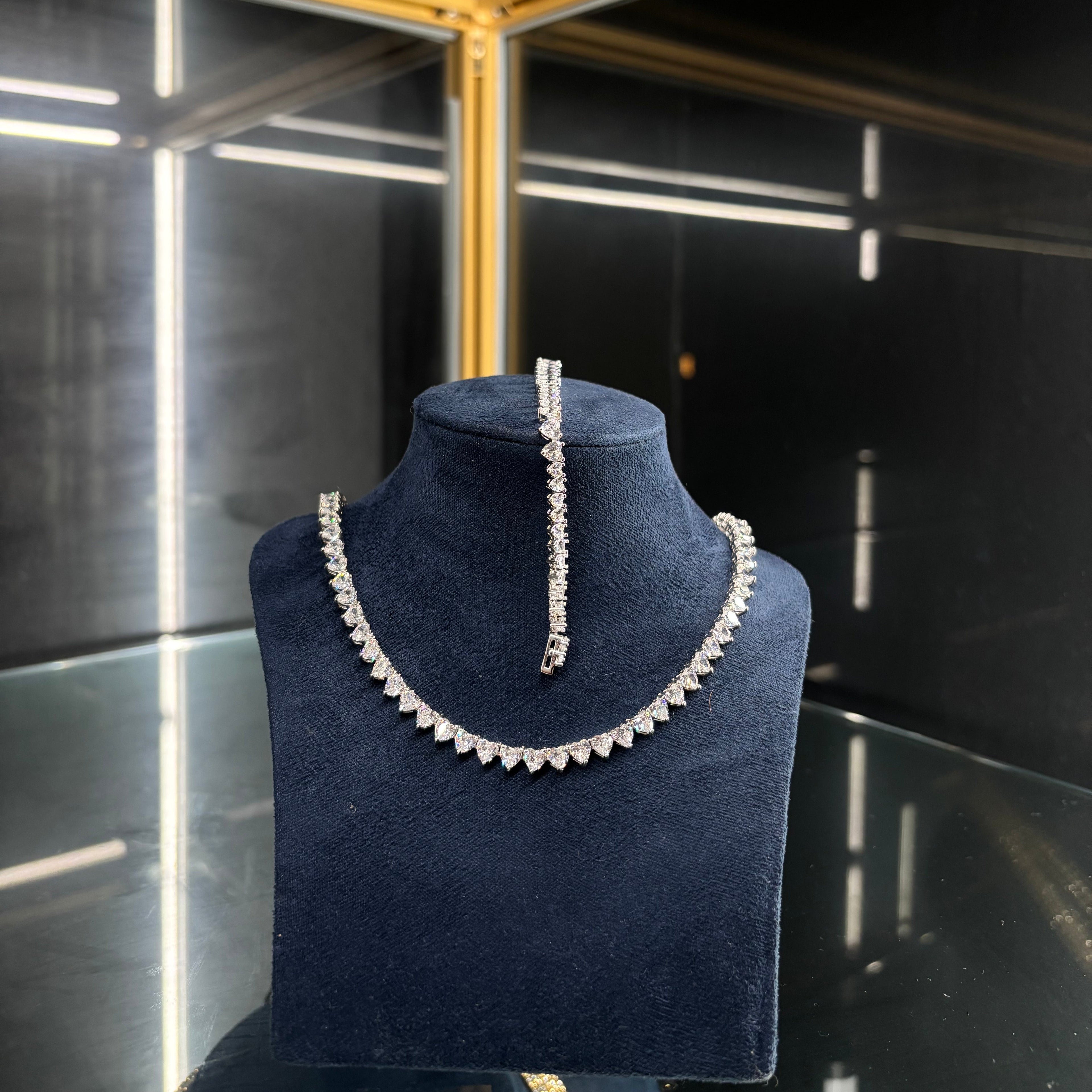 Heart-Shaped Bracelet and Necklace Silver Set
