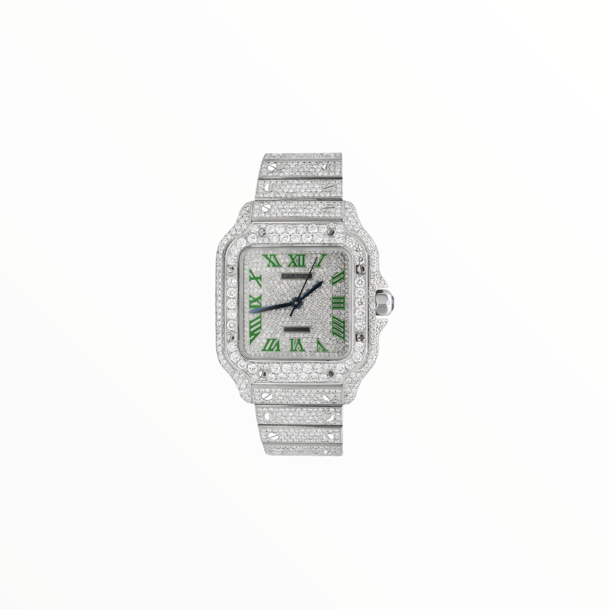 Cartier Santos VVS with Iced Green Roman Numerals, 35mm