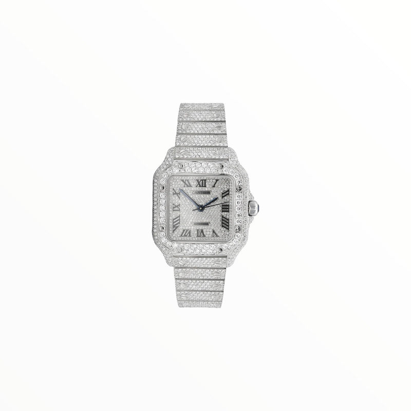 Cartier Santos Moissanite with Iced Black Roman Numerals